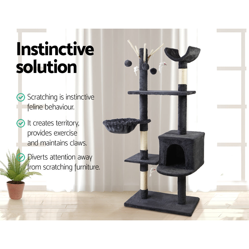 Cat Tree 140cm Tower Scratching Post Scratcher Trees Toys Condo Bed Grey