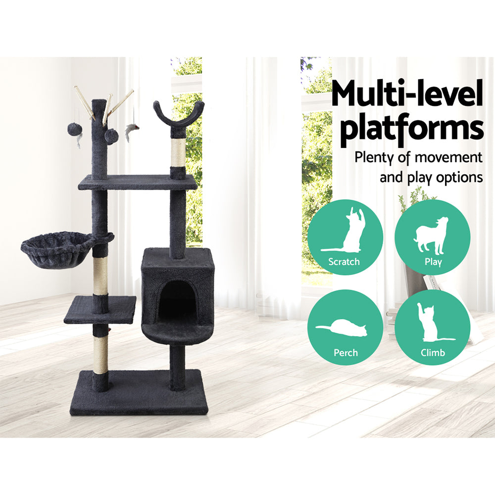 Cat Tree 140cm Tower Scratching Post Scratcher Trees Toys Condo Bed Grey