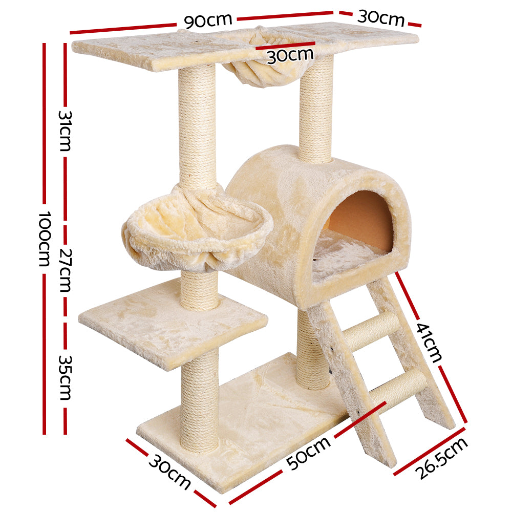 Cat Tree 100cm Tower Scratching Post Scratcher Condo House Trees Bed Beige