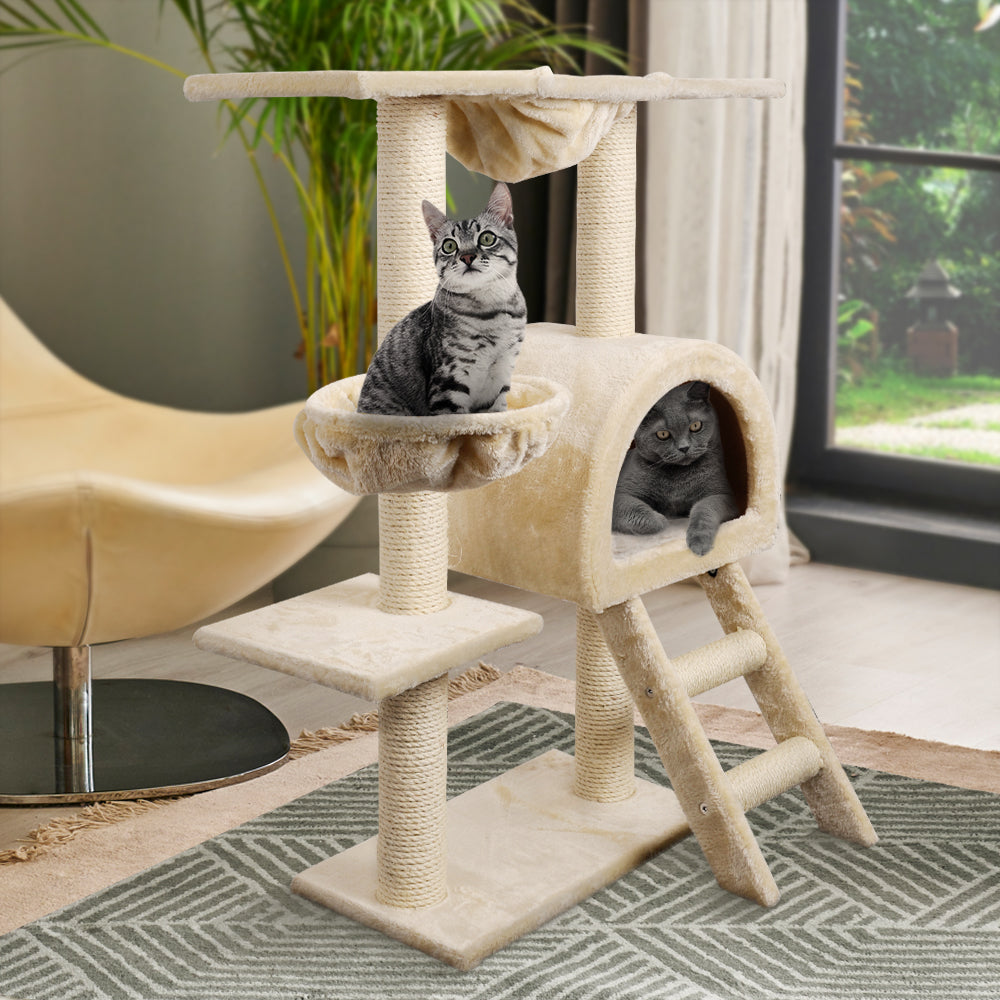 Cat Tree 100cm Tower Scratching Post Scratcher Condo House Trees Bed Beige
