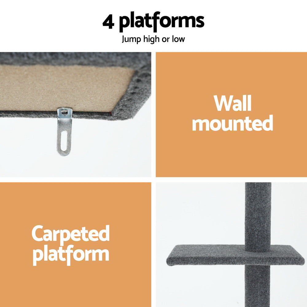 Cat Tree 290cm Tower Scratching Post Scratcher Floor to Ceiling Cats Bed Grey