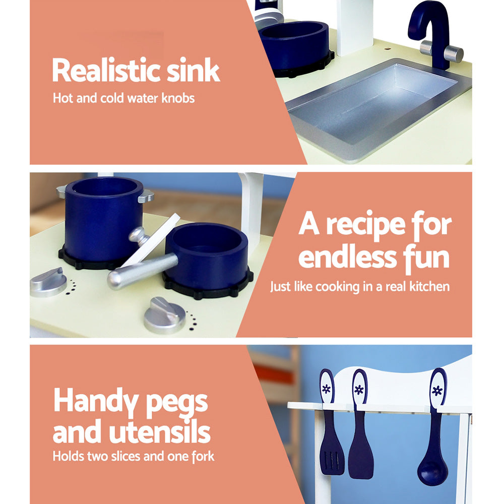 Kids Kitchen Play Set Wooden Pretend Toys Cooking Children Cookware Food