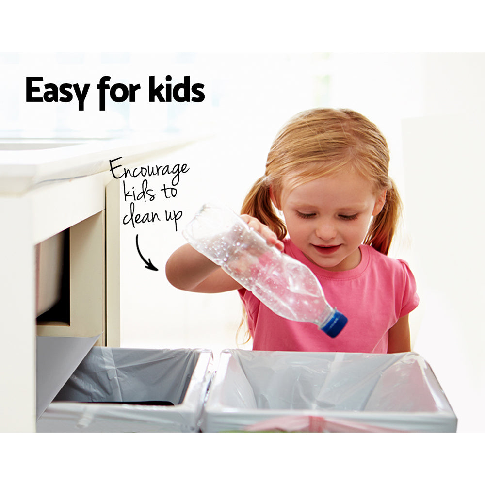 Pull Out Bin Kitchen Double Basket 2X15L Grey