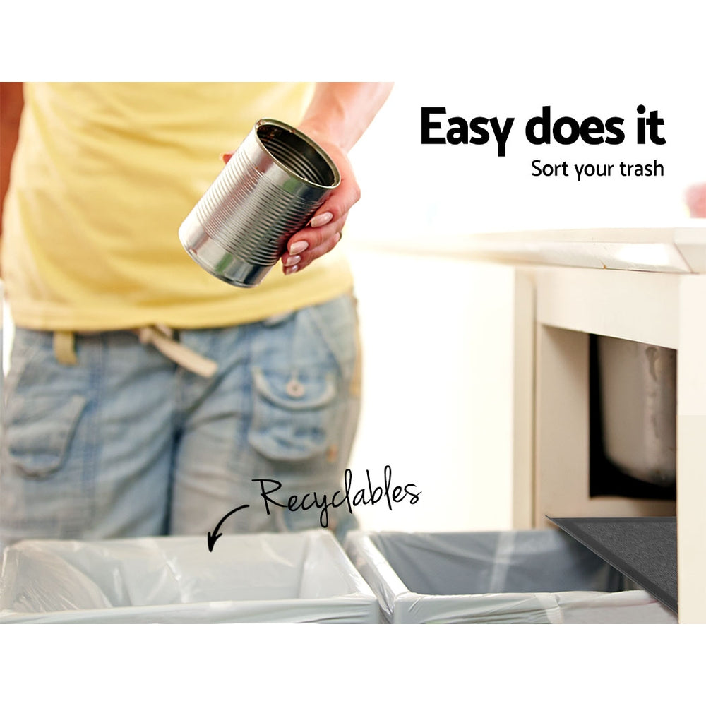 Pull Out Bin Kitchen Double Basket 2X15L Black