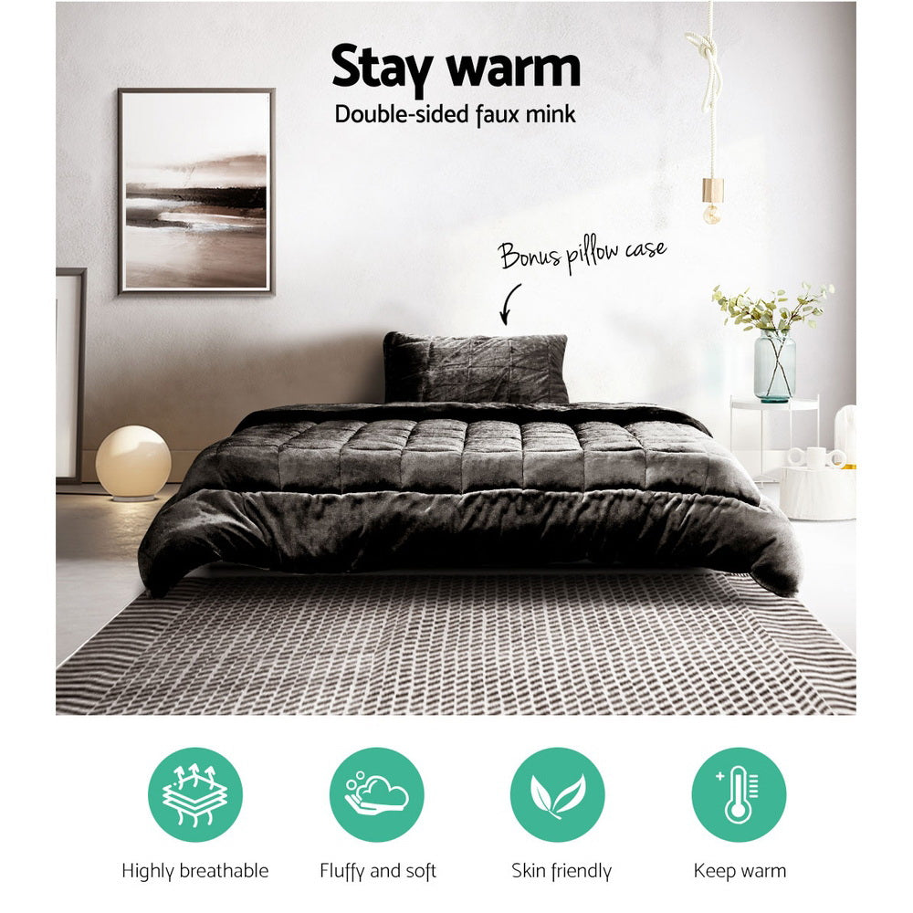 Faux Mink Quilt Charcoal Single