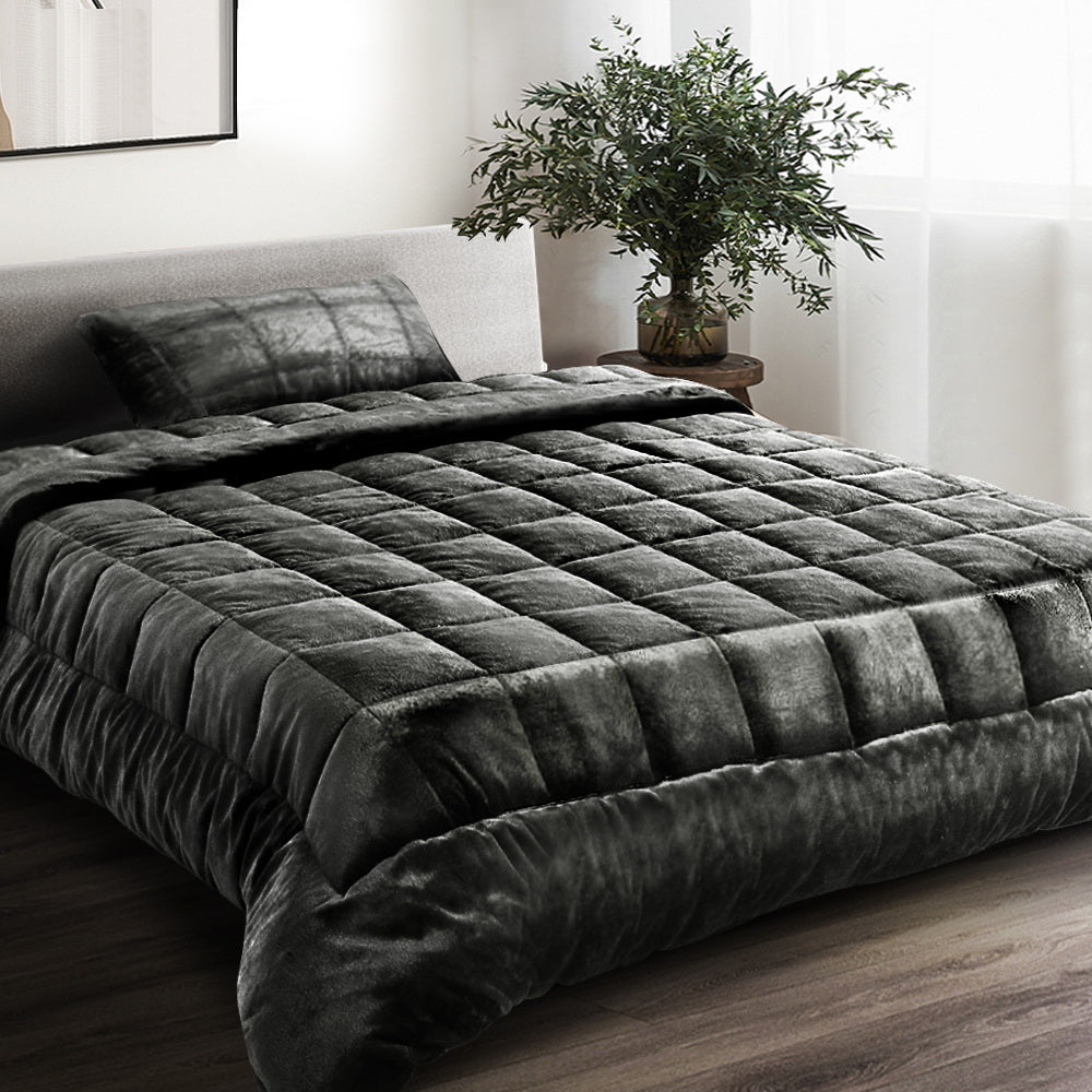 Faux Mink Quilt Charcoal Single