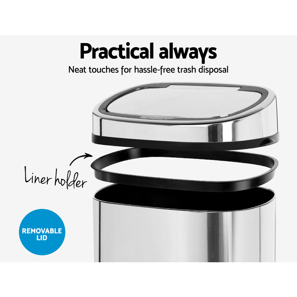 68L Motion Sensor Bin Rubbish Automatic Silver