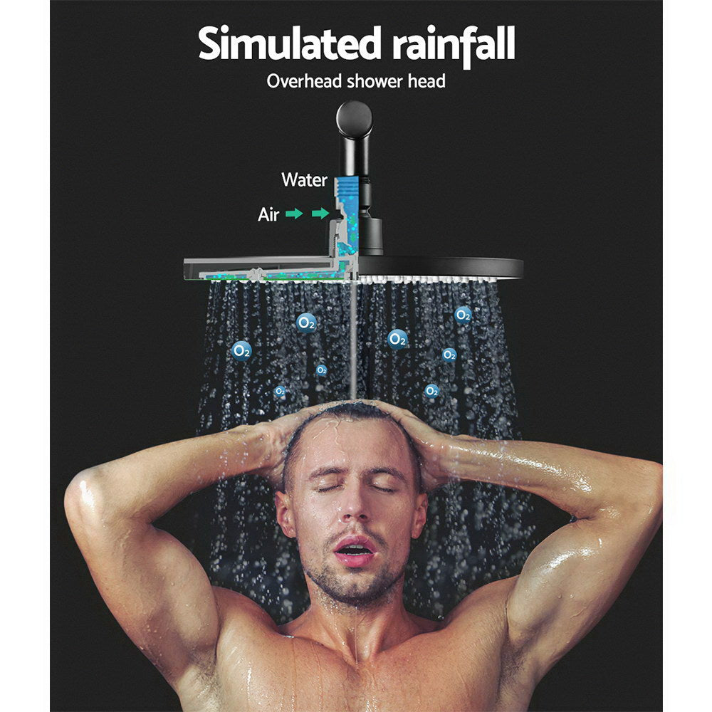9'' Rain Shower Head Set Handheld Round High Pressure Twins Tap Black