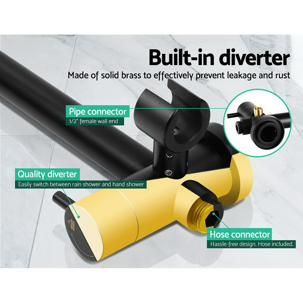 9'' Rain Shower Head Set Handheld Round High Pressure Twins Tap Black