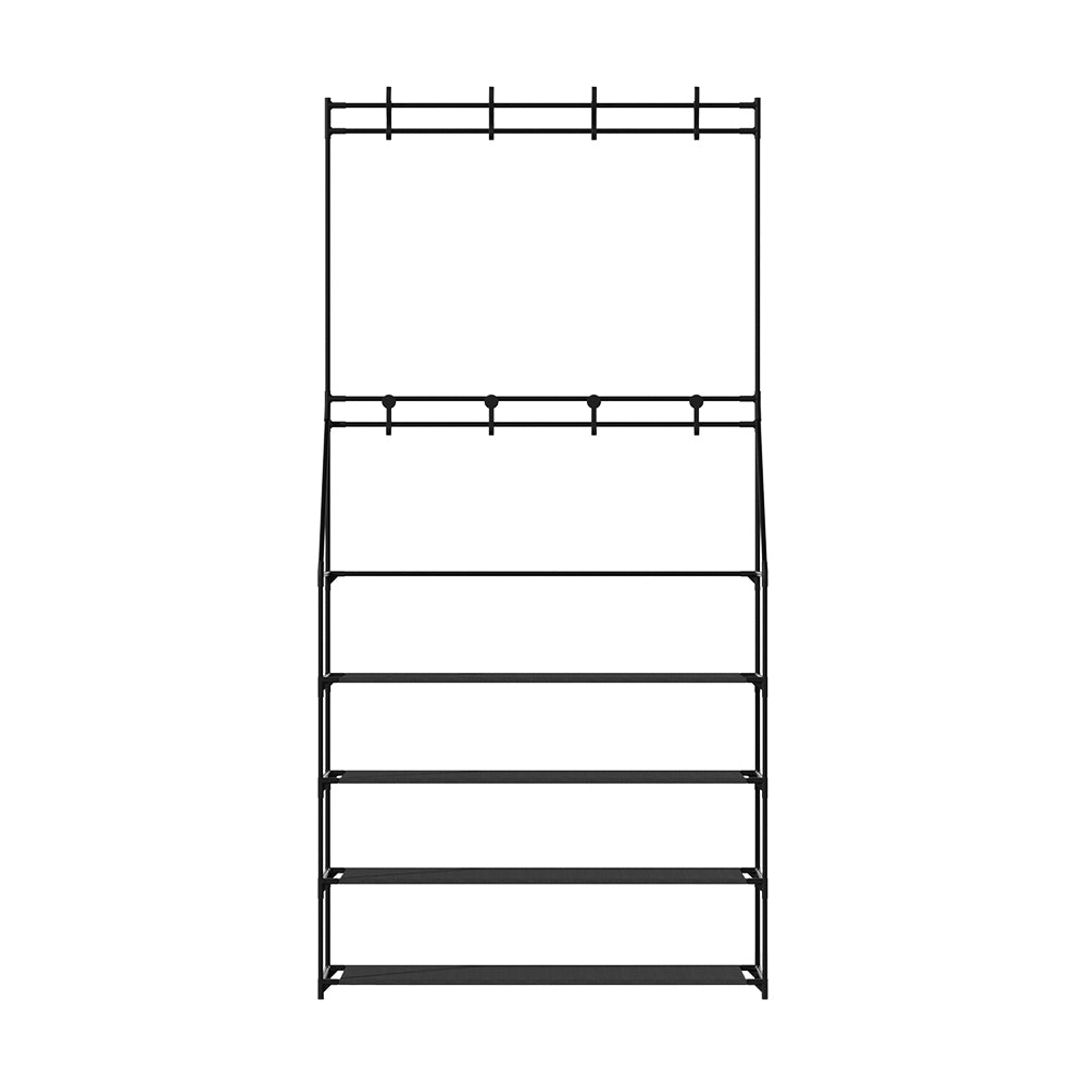 Shoe Rack Coat Hat Stand Hallway Shoes Storage Tree Metal Shelves Black