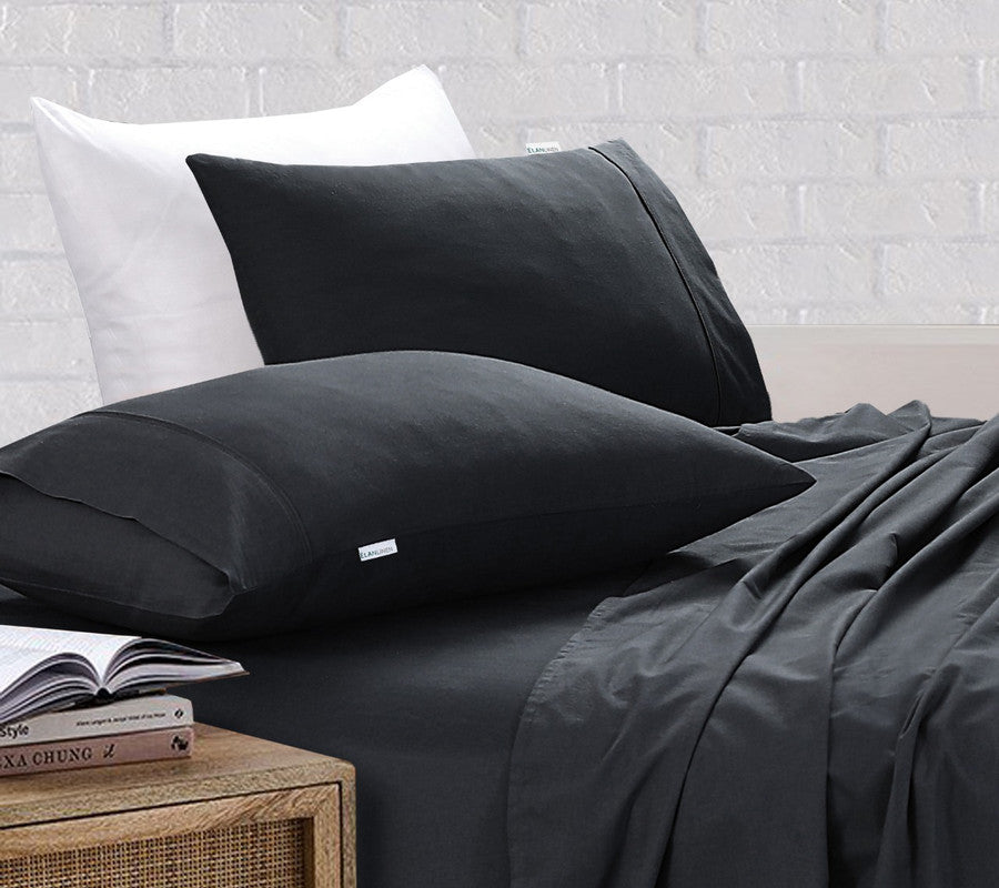 100% Egyptian Cotton Vintage Washed 500TC Charcoal Double Bed Sheets Set