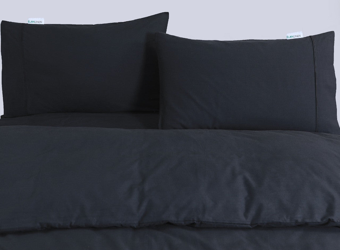 100% Egyptian Cotton Vintage Washed 500TC Charcoal Queen Quilt Cover Set