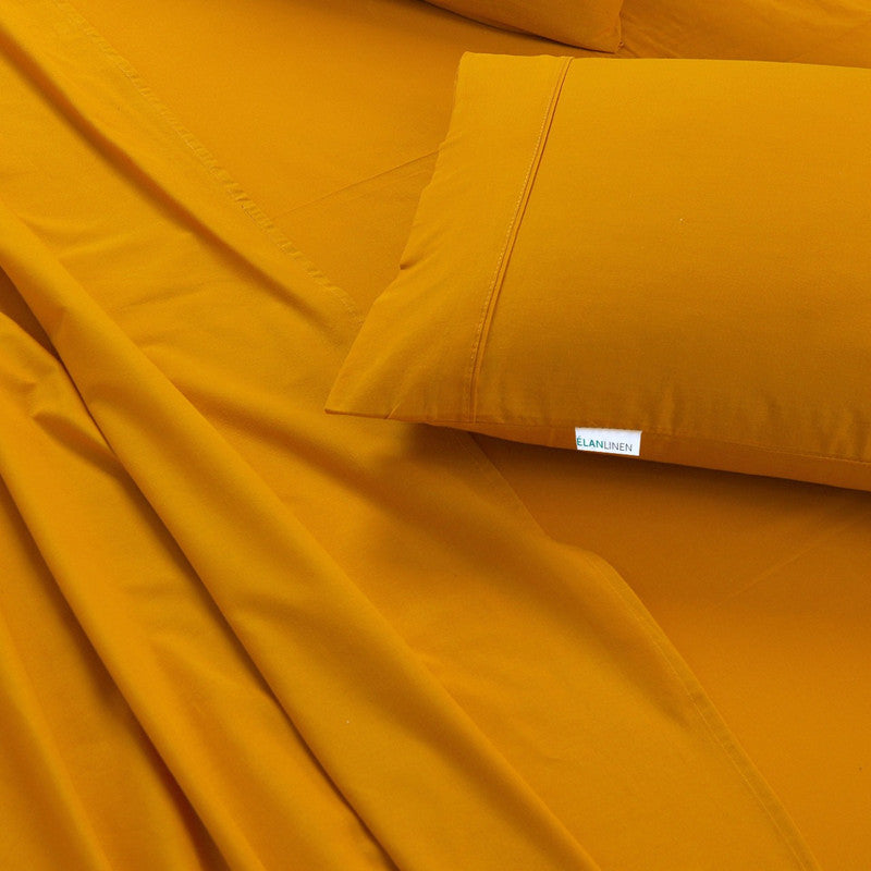100% Egyptian Cotton Vintage Washed 500TC Mustard Queen Bed Sheets Set