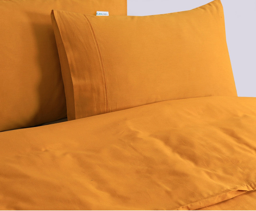 100% Egyptian Cotton Vintage Washed 500TC Mustard Single Quilt Cover Set