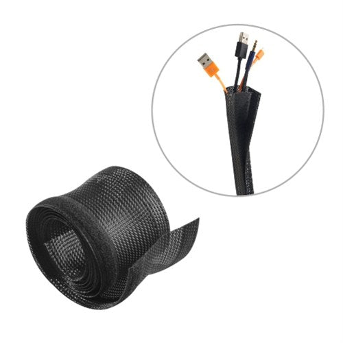 Flexible Cable Wrap Sleeve with Hook and Loop Fastener 85mm/3.3' Width Material Polyester Dimensions 1000x85mm - Black