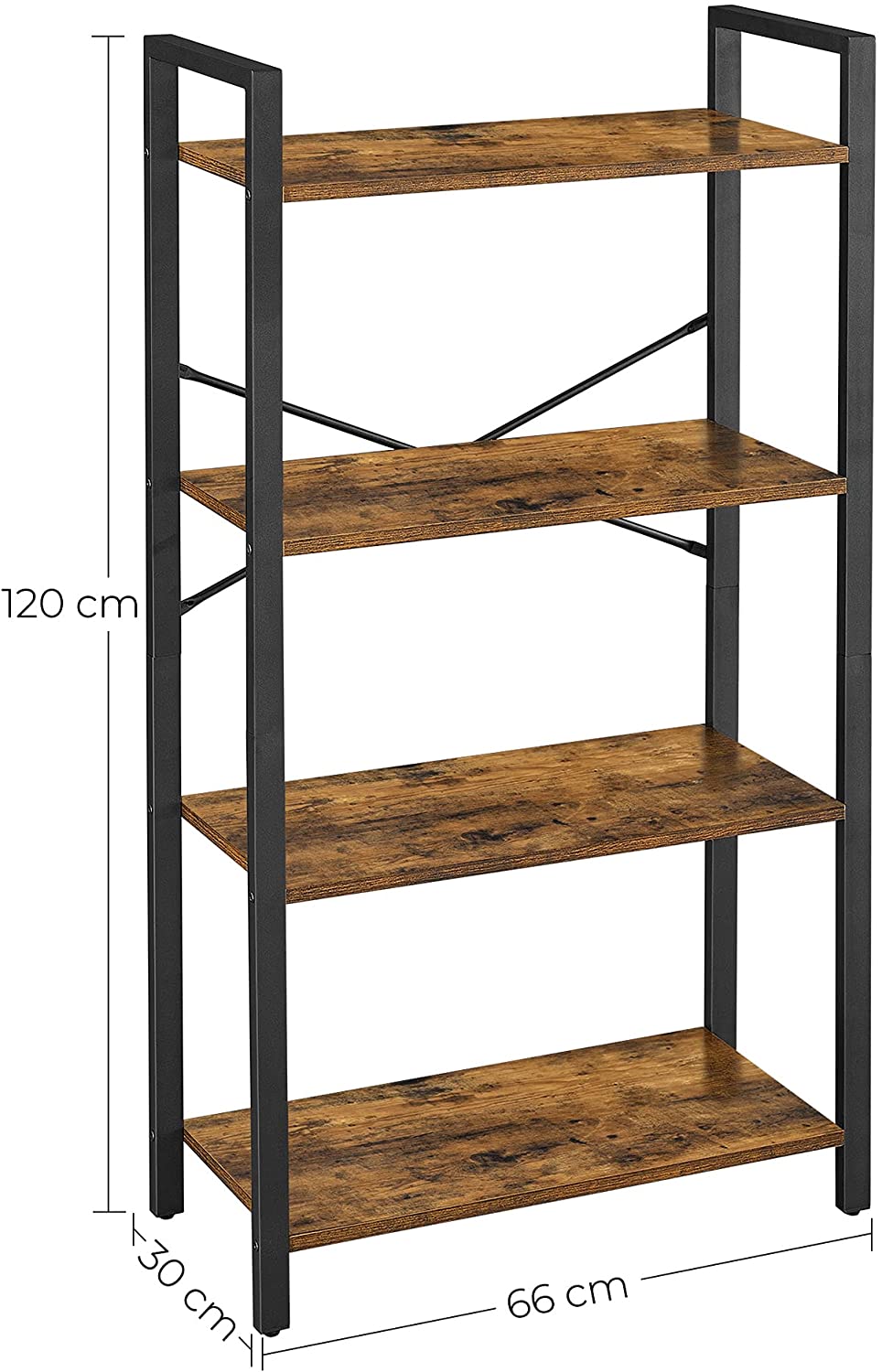 4-Tier Storage Rack with Steel Frame, 120 cm High, Rustic Brown and Black