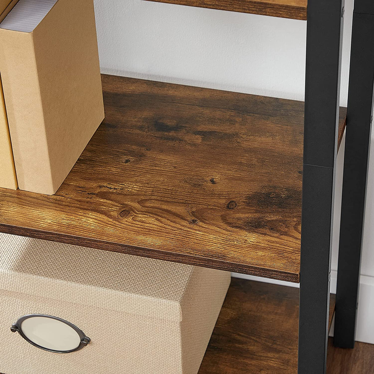 4-Tier Storage Rack with Steel Frame, 120 cm High, Rustic Brown and Black