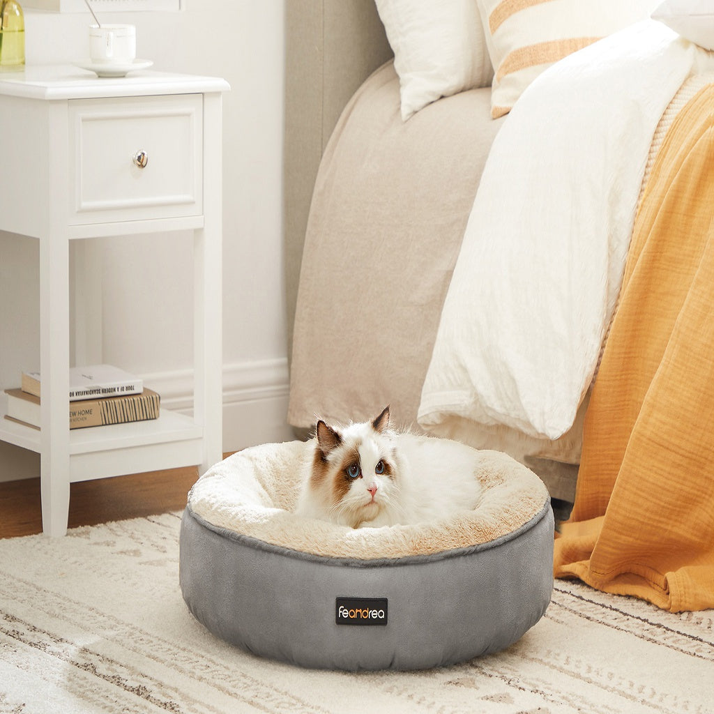 50cm Cat Dog Sofa Bed Round Shape Fabric Light Grey