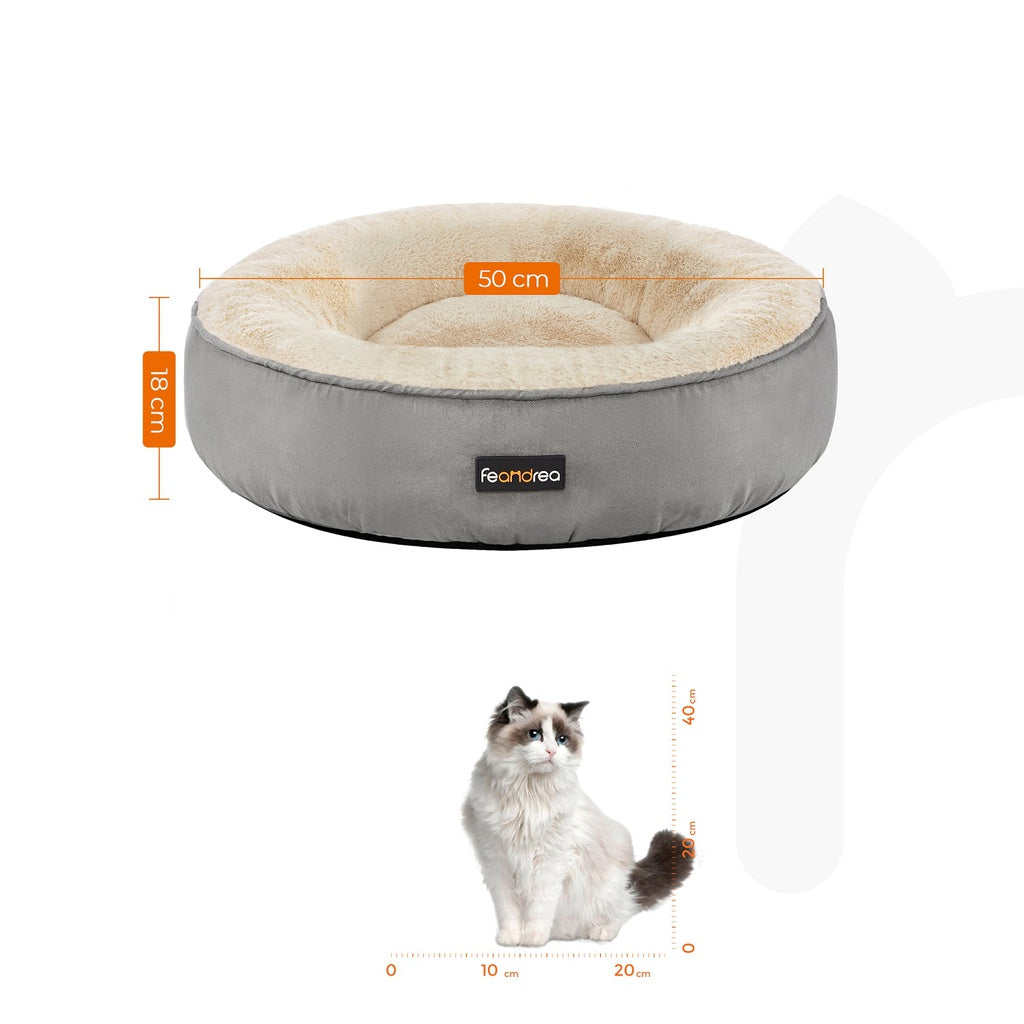 50cm Cat Dog Sofa Bed Round Shape Fabric Light Grey