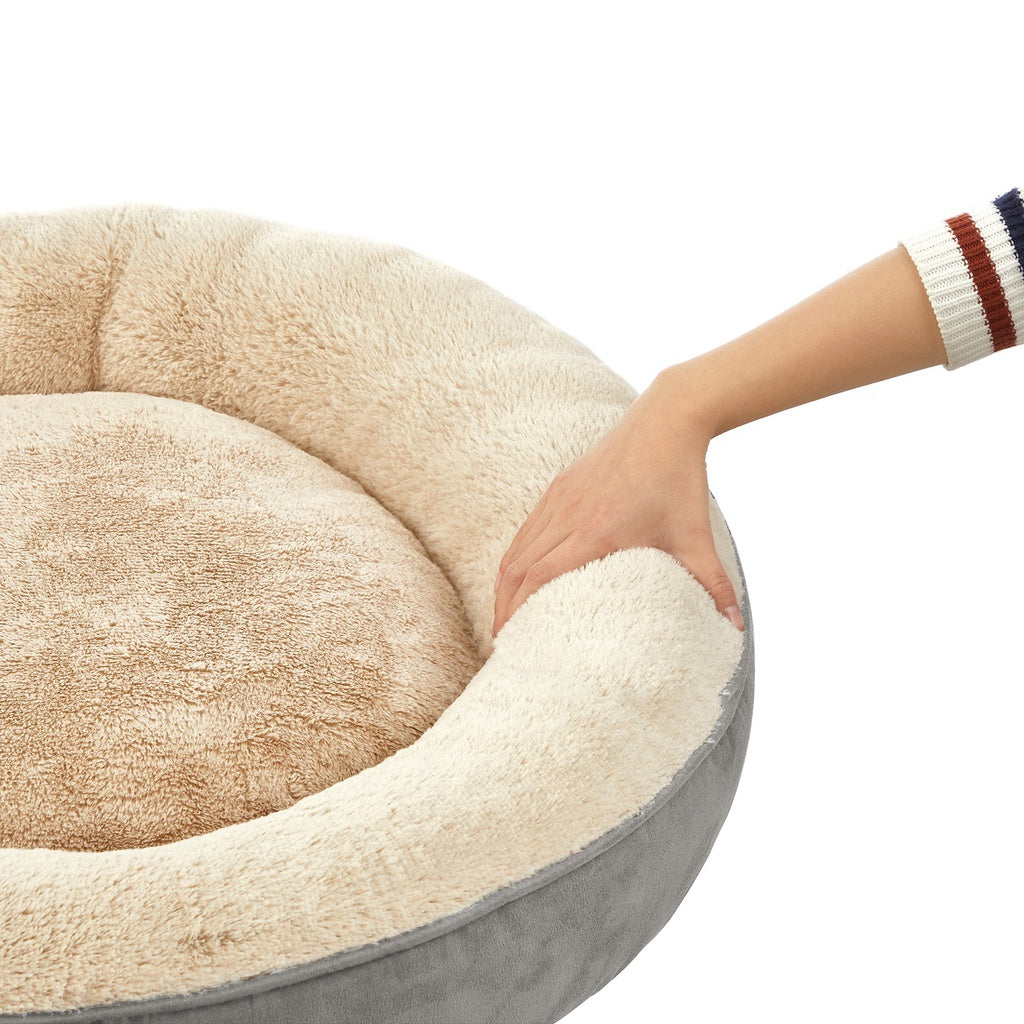 50cm Cat Dog Sofa Bed Round Shape Fabric Light Grey