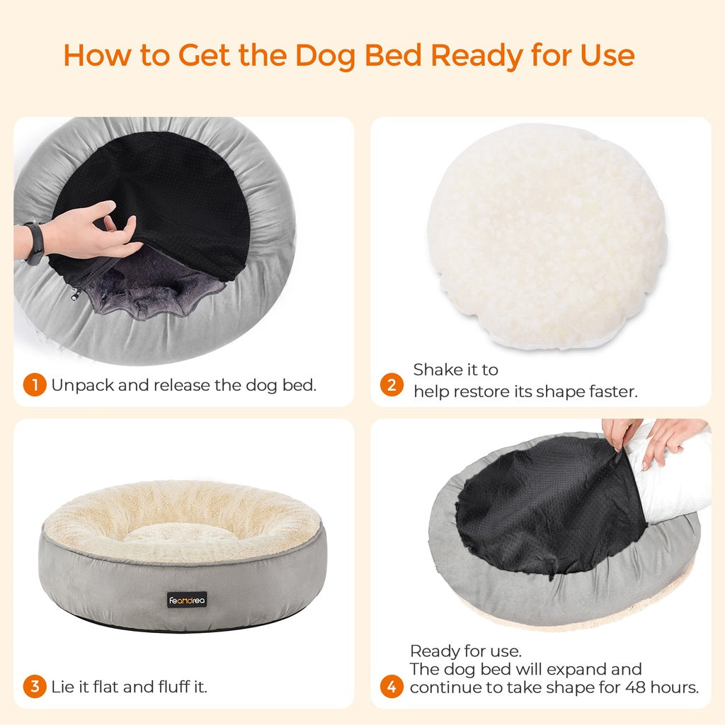 50cm Cat Dog Sofa Bed Round Shape Fabric Light Grey