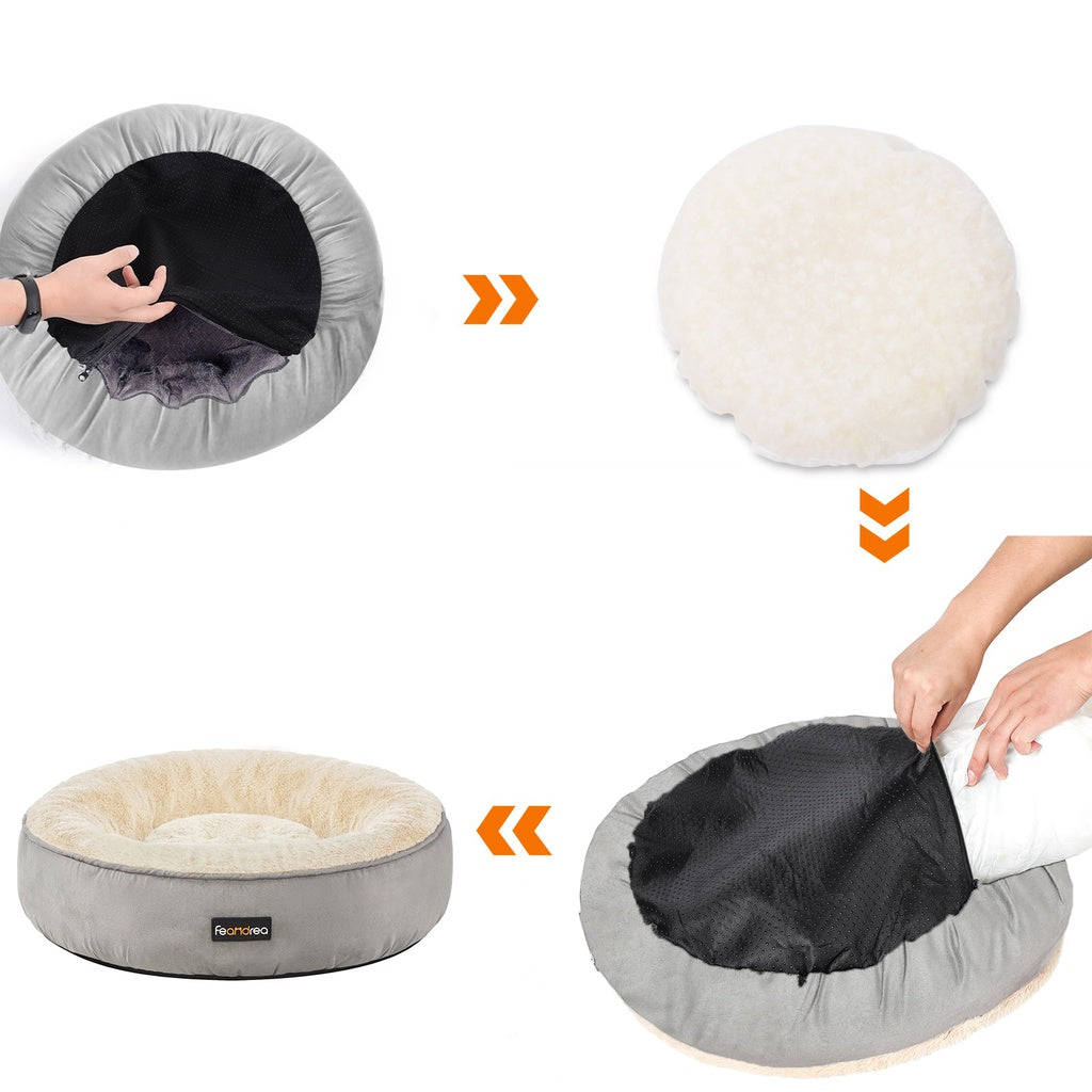 50cm Cat Dog Sofa Bed Round Shape Fabric Light Grey