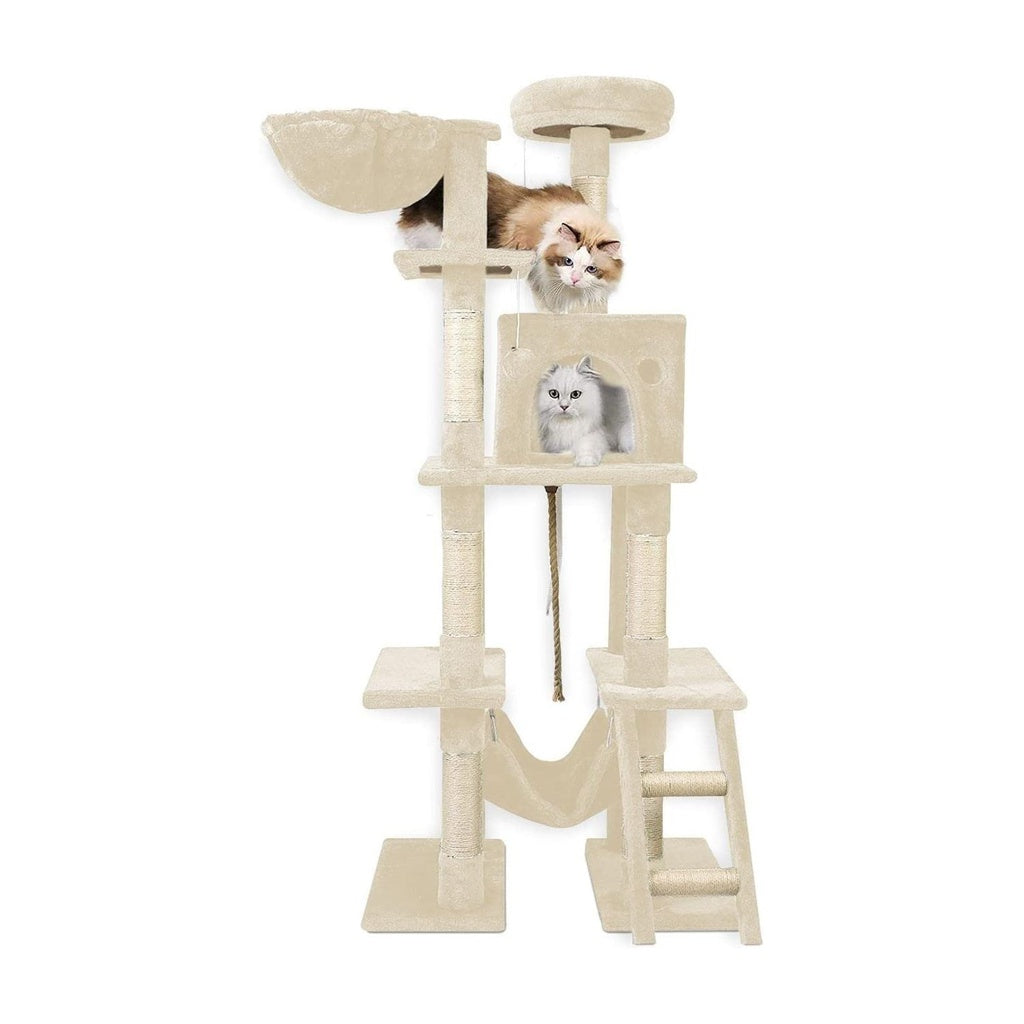 155cm Plush Cat Condo Cat Tree Beige