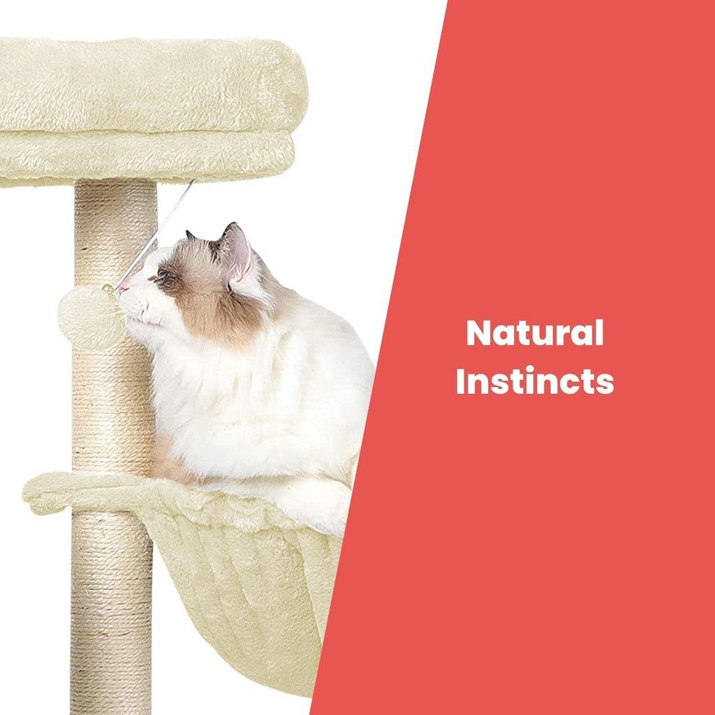 155cm Plush Cat Condo Cat Tree Beige