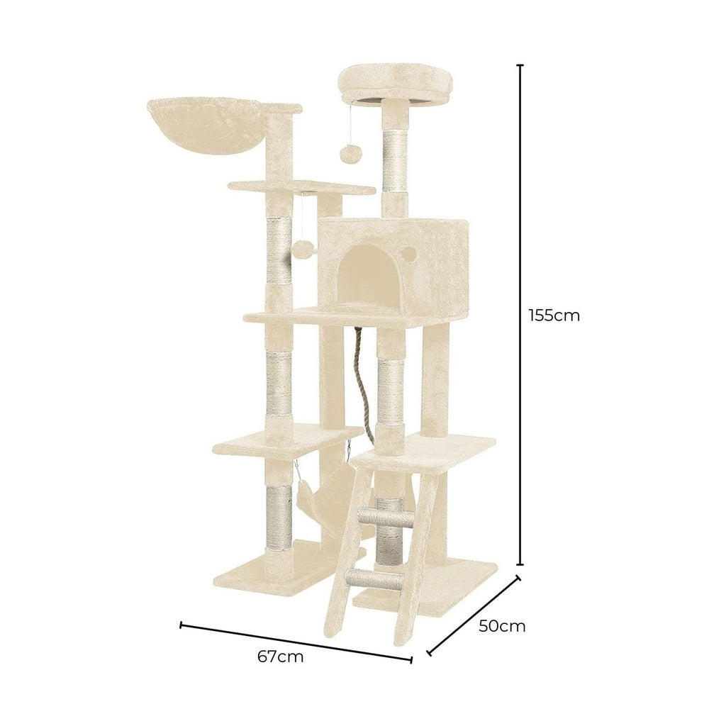 155cm Plush Cat Condo Cat Tree Beige