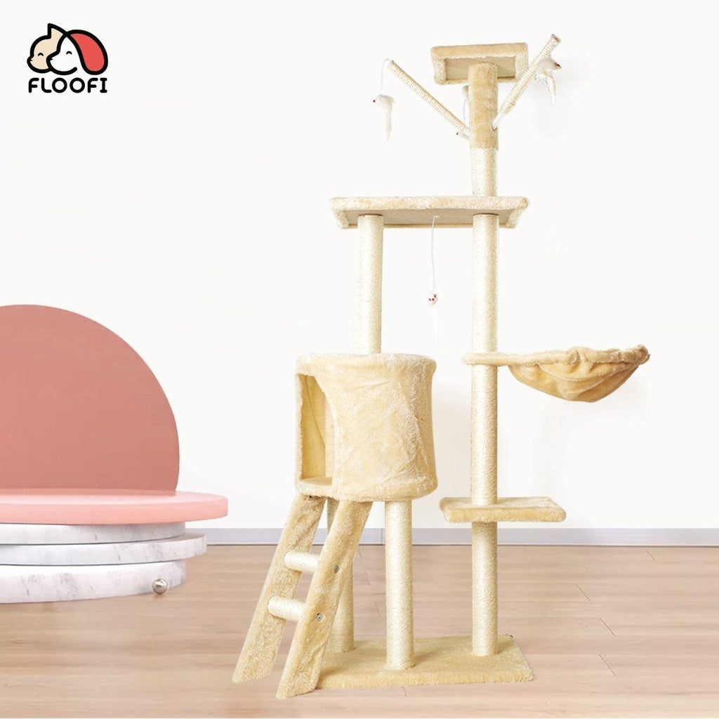 138cm 5 Layer Plush Cat Condo Cat Tree Beige FI-CT-158-MM