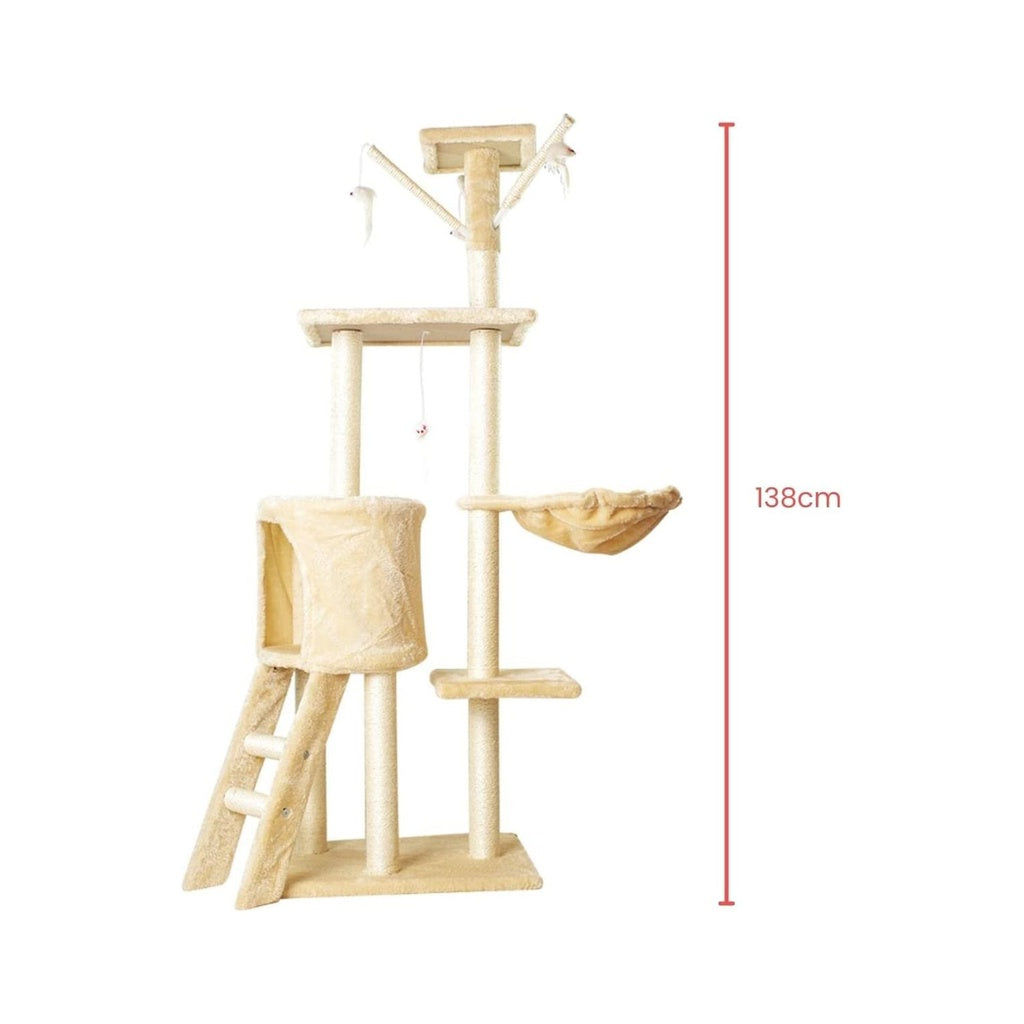 138cm 5 Layer Plush Cat Condo Cat Tree Beige FI-CT-158-MM