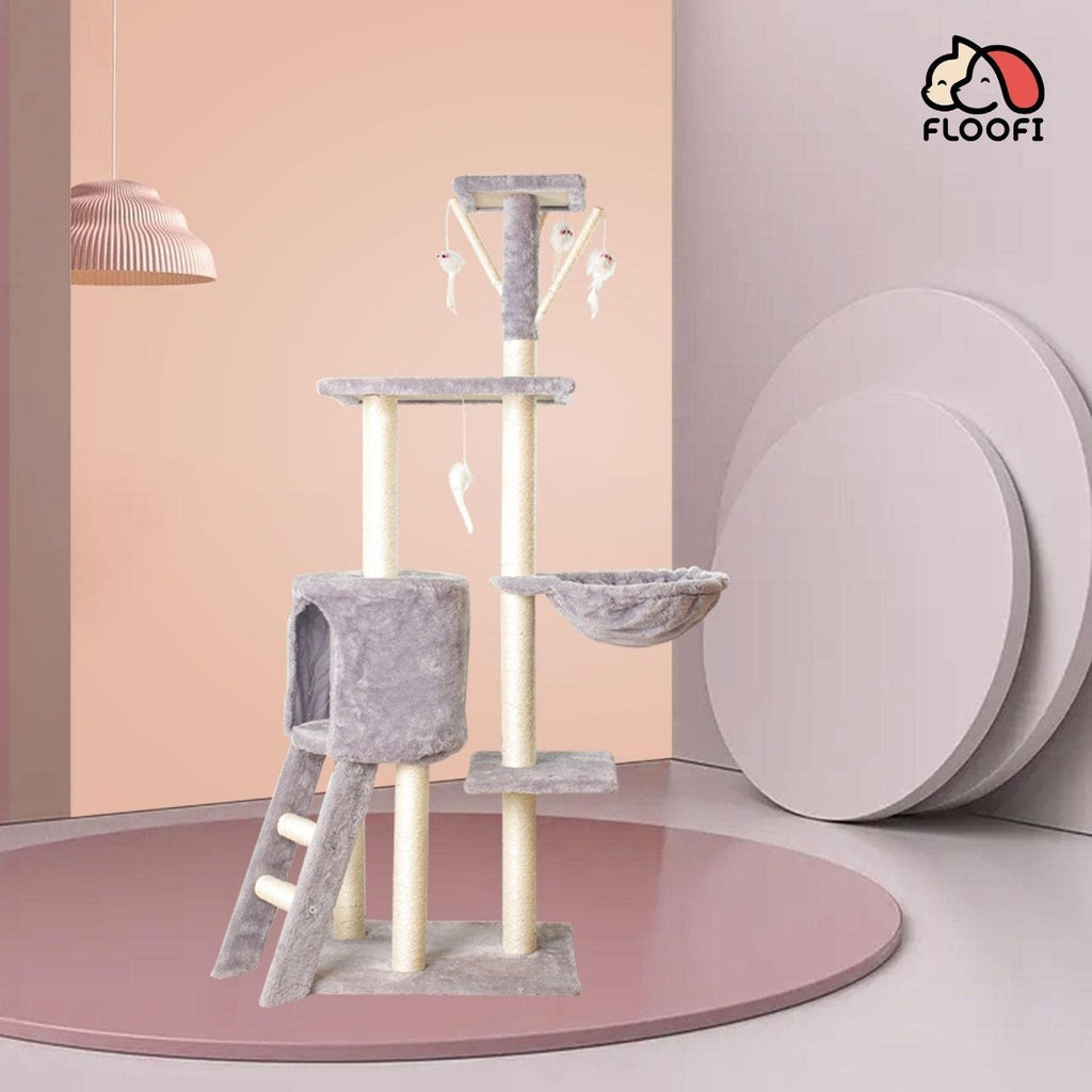 138cm 5 Layer Plush Cat Condo Cat Tree Light Grey FI-CT-160-MM