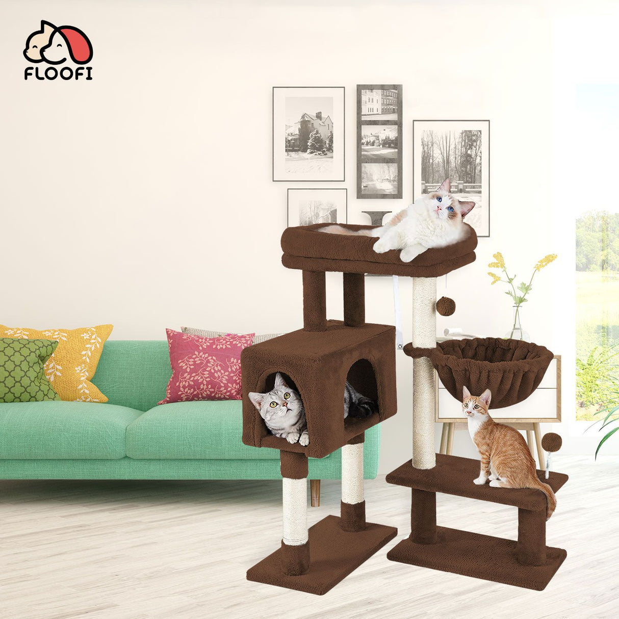 97cm Adjustable Base Plush Cat Tree Brown FI-CT-164-ZZ