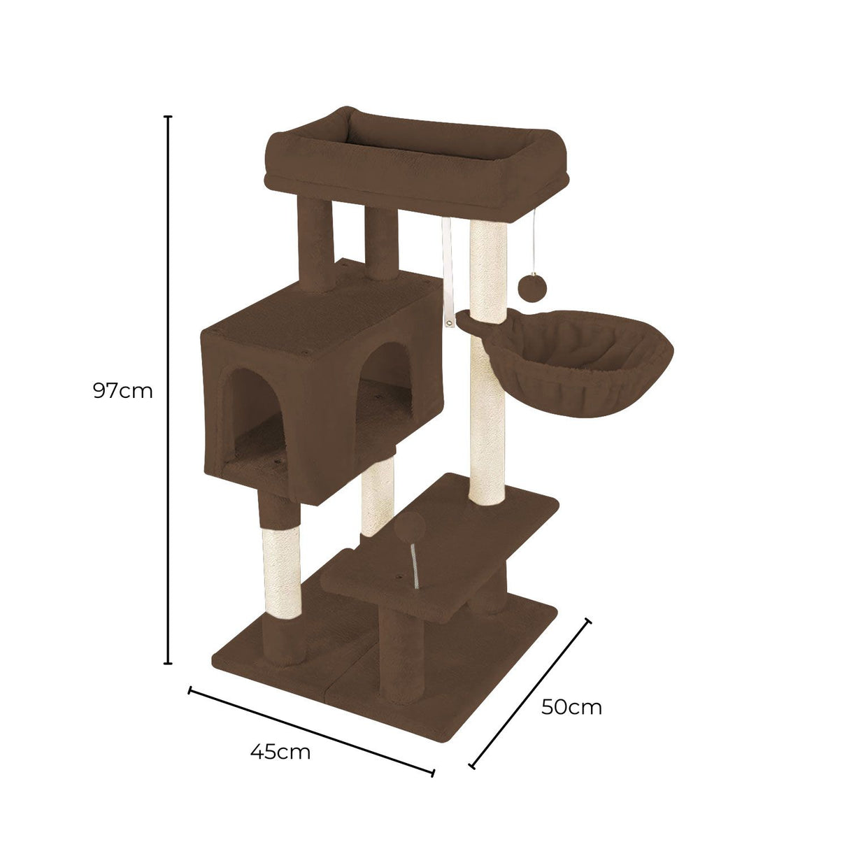 97cm Adjustable Base Plush Cat Tree Brown FI-CT-164-ZZ