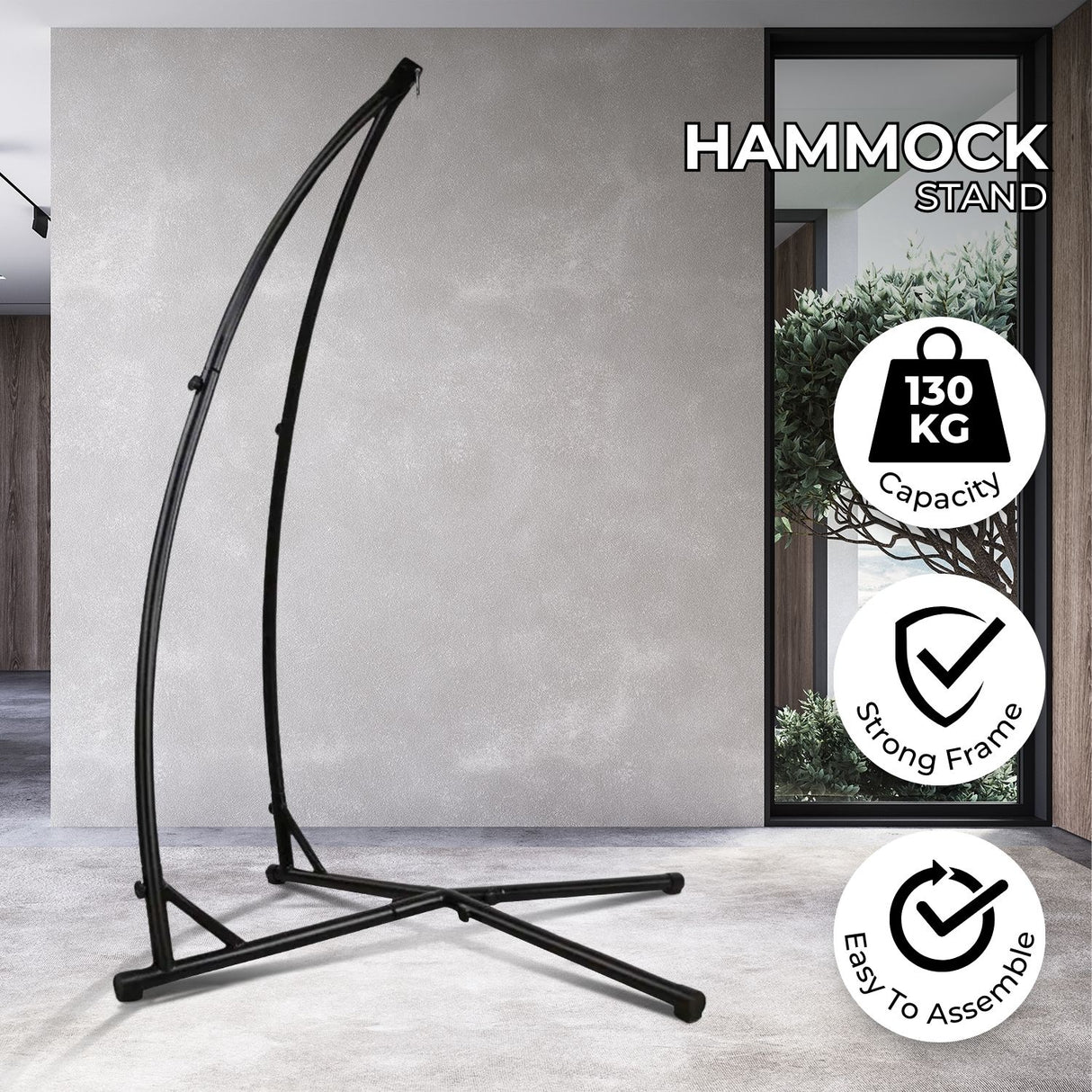 Hammock Chair Stand for Hanging Air Porch Swing Chair (Black) NE-HC-100-DL