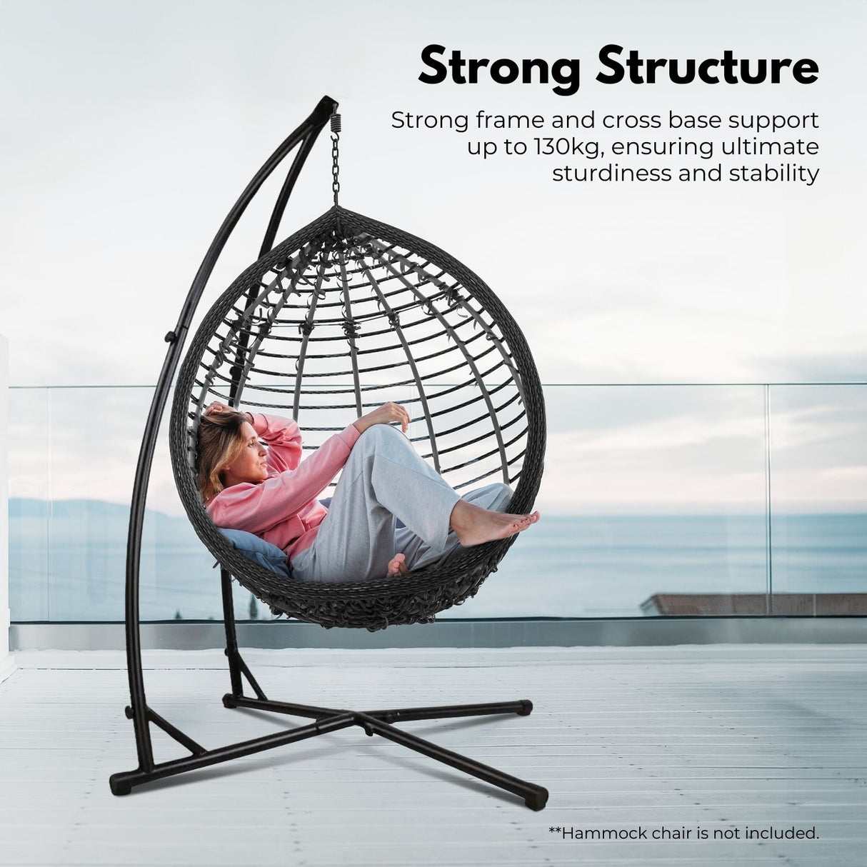 Hammock Chair Stand for Hanging Air Porch Swing Chair (Black) NE-HC-100-DL