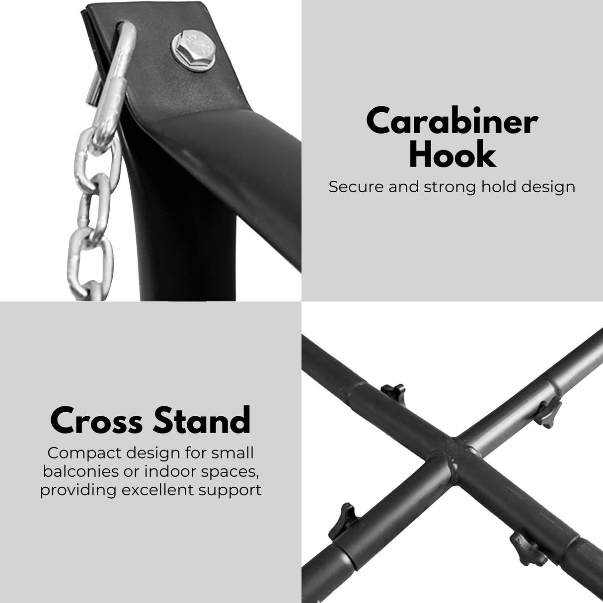 Hammock Chair Stand for Hanging Air Porch Swing Chair (Black) NE-HC-100-DL