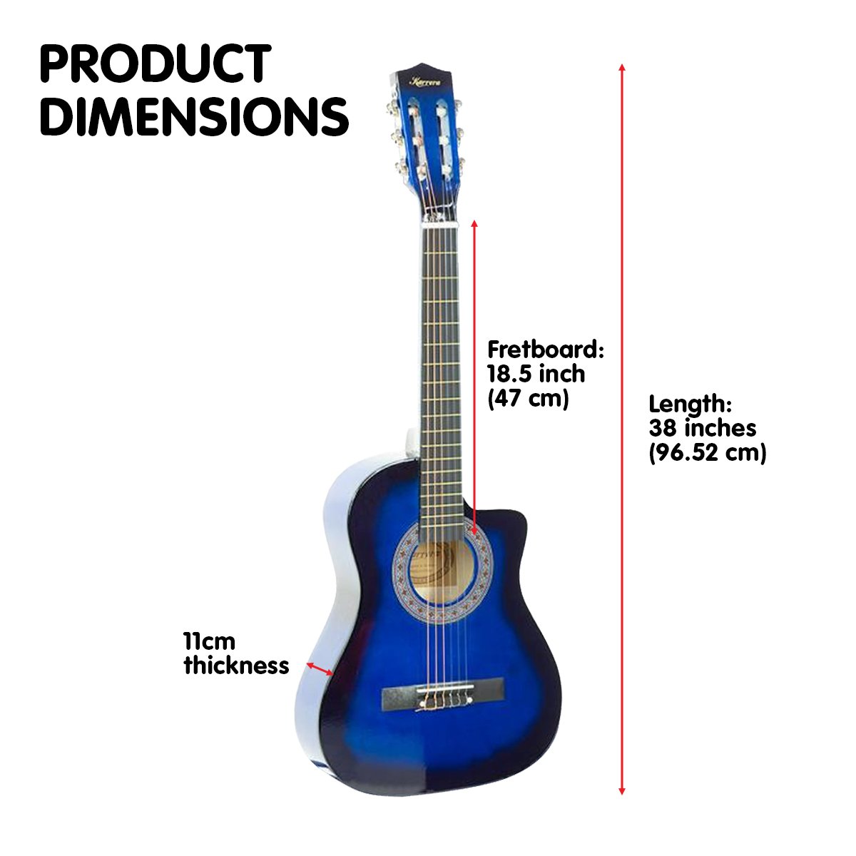 38in Pro Cutaway Acoustic Guitar with Bag Strings - Blue Burst