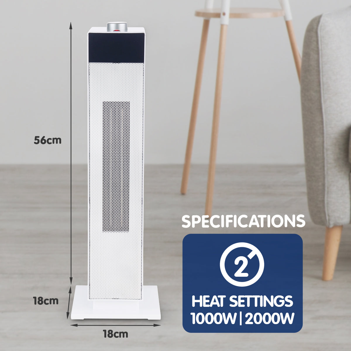 Electric Tower Heater PTC Ceramic 2000W White