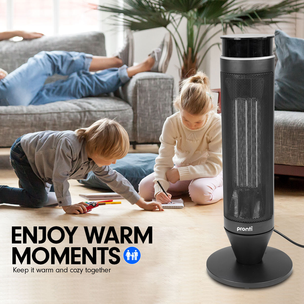 Electric Tower Heater 2000W Remote Portable - Black