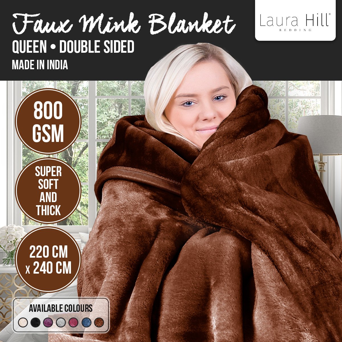 Faux Mink Blanket 800GSM Heavy Double-Sided - Chocolate