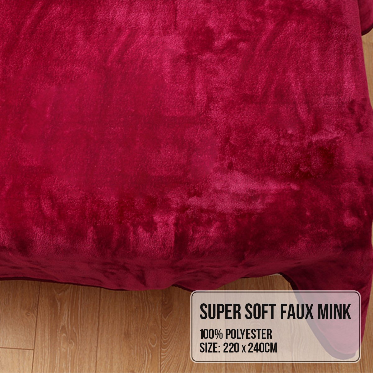 Double-sided Large 220 X 240cm Faux Mink Throw Rug Blanket 800-gsm Heavy - Red