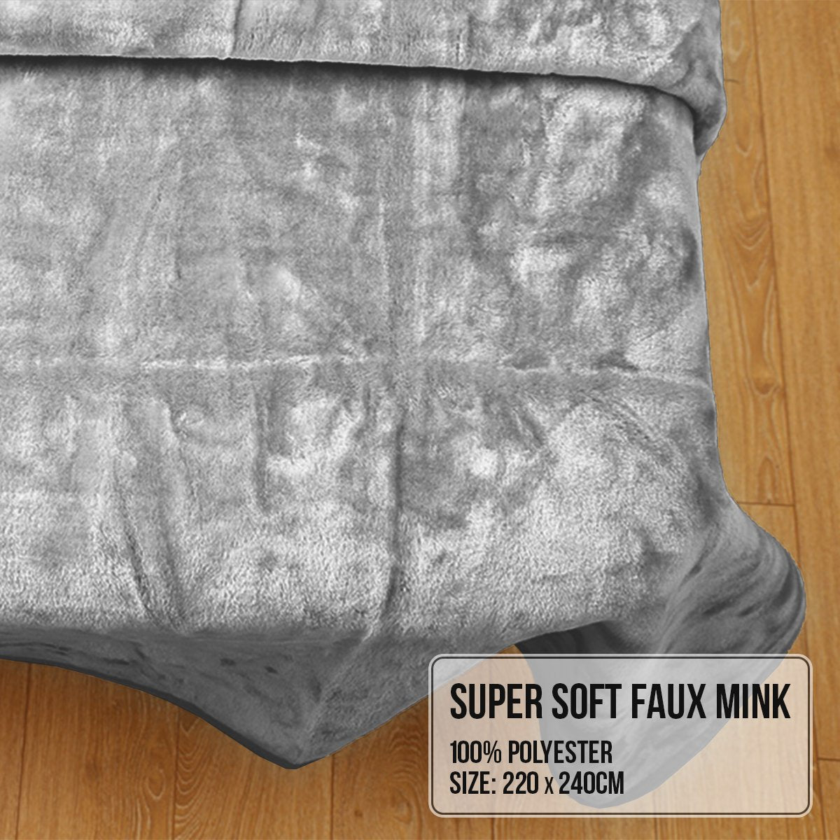Double-sided Large 220 X 240cm Faux Mink Throw Rug Blanket 800-gsm Heavy - Silver