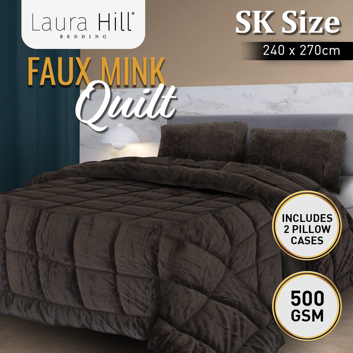 500GSM Faux Mink Quilt Comforter - Super King