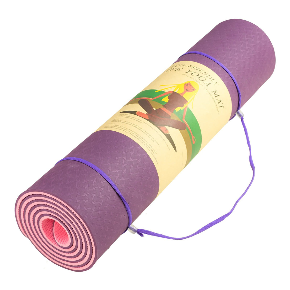 Eco-friendly Dual Layer 8mm Yoga Mat | Purple | Non-slip Surface And Carry Strap For Ultimate Comfort And Portability
