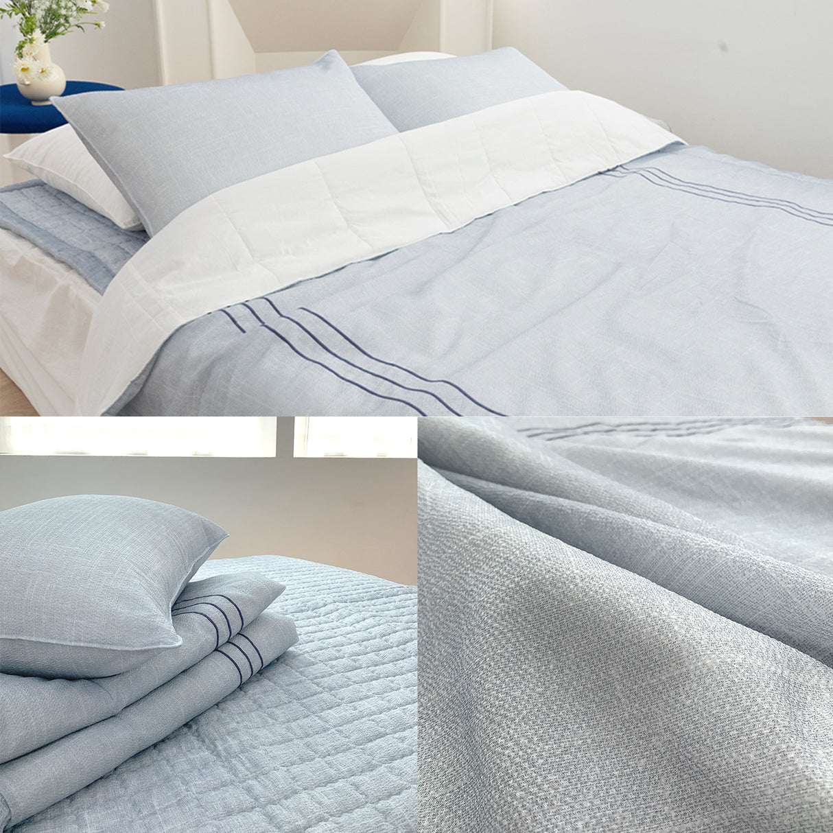 Flua Snow Comforter Set Double Cool Quilt Bedspread BLUE