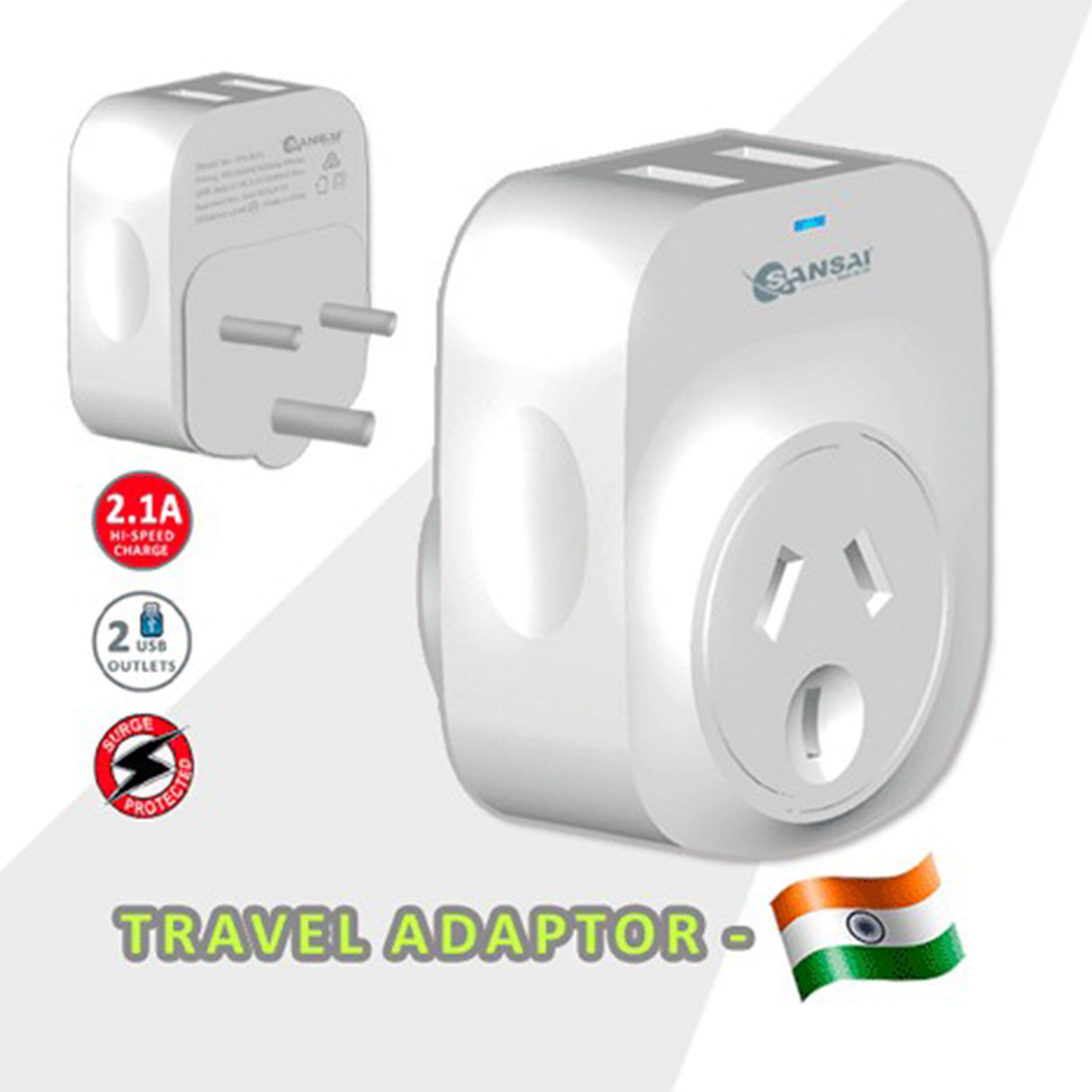 2X Travel Adaptor 2 X USB - India