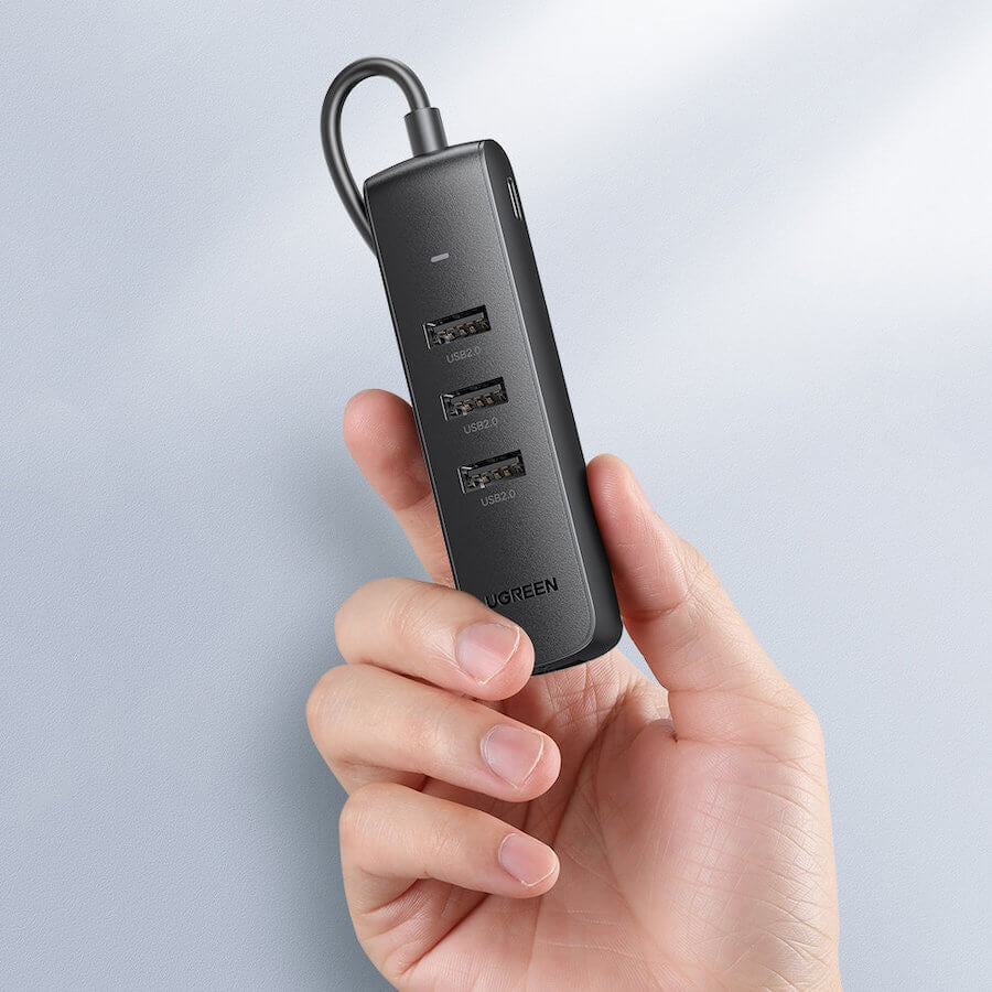 20984 USB 2.0 to 3 x USB2.0 with RJ45 (100Mbps) Ethernet Adapter (Black)