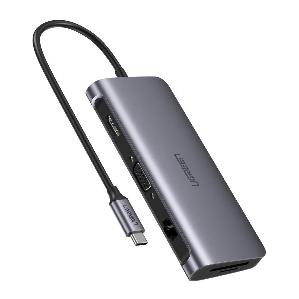 Type C 9 in 1 Multifunction Adapter- HDMI/ VGA/Gigabit/TypeC/USB3.0 x 3/SD/TF (40873)