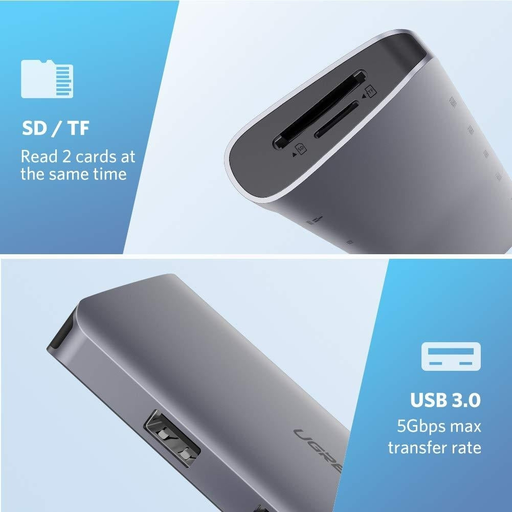 Type C 9 in 1 Multifunction Adapter- HDMI/ VGA/Gigabit/TypeC/USB3.0 x 3/SD/TF (40873)